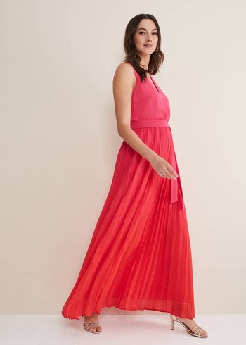 Phase Eight Piper Ombre Pleated Dress Red/Pink Australia | EW5142079